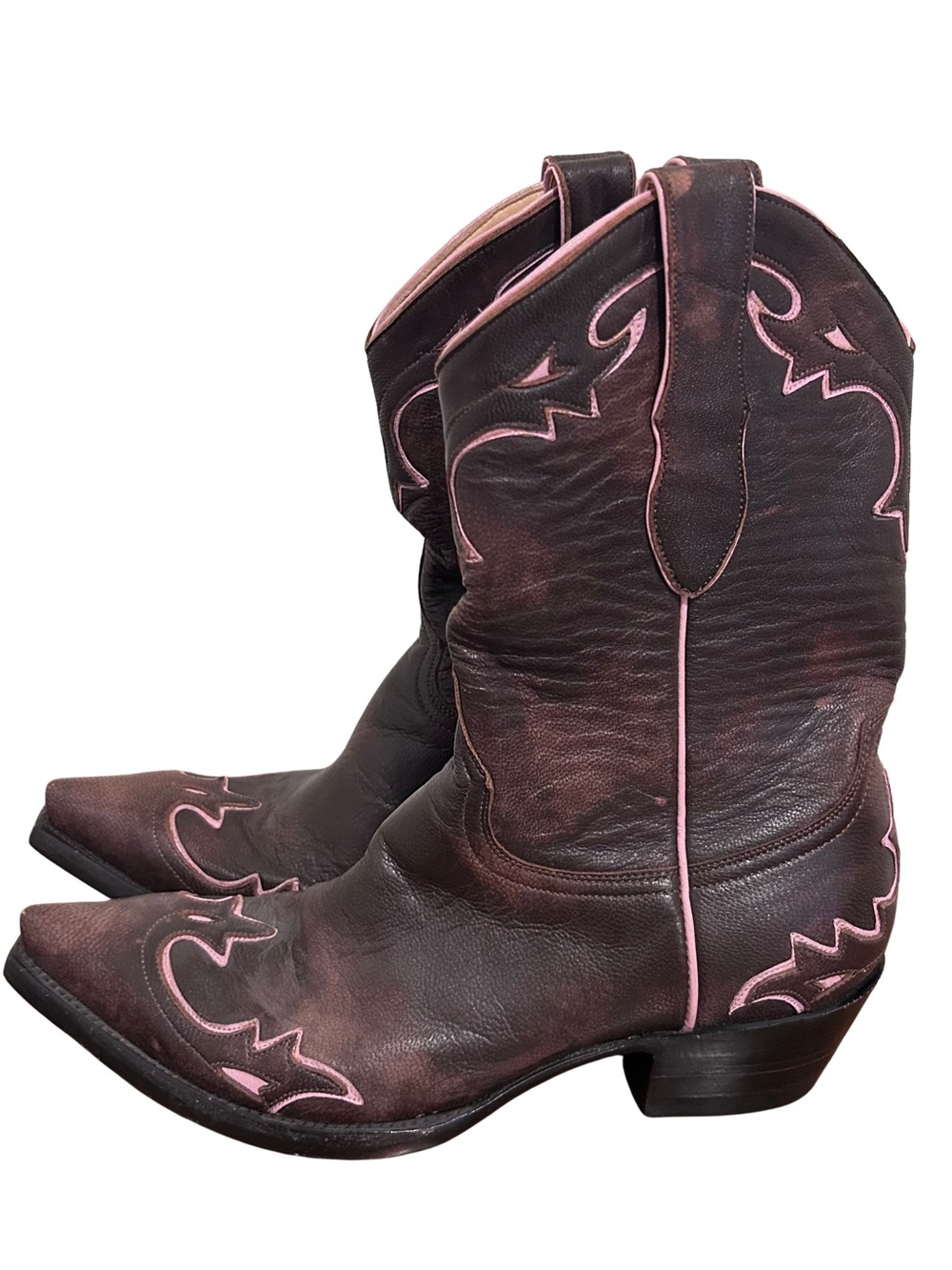 Old Gringo Brown Leather Pink Trim Festival Cowboy Ankle Boots Womens Size 8